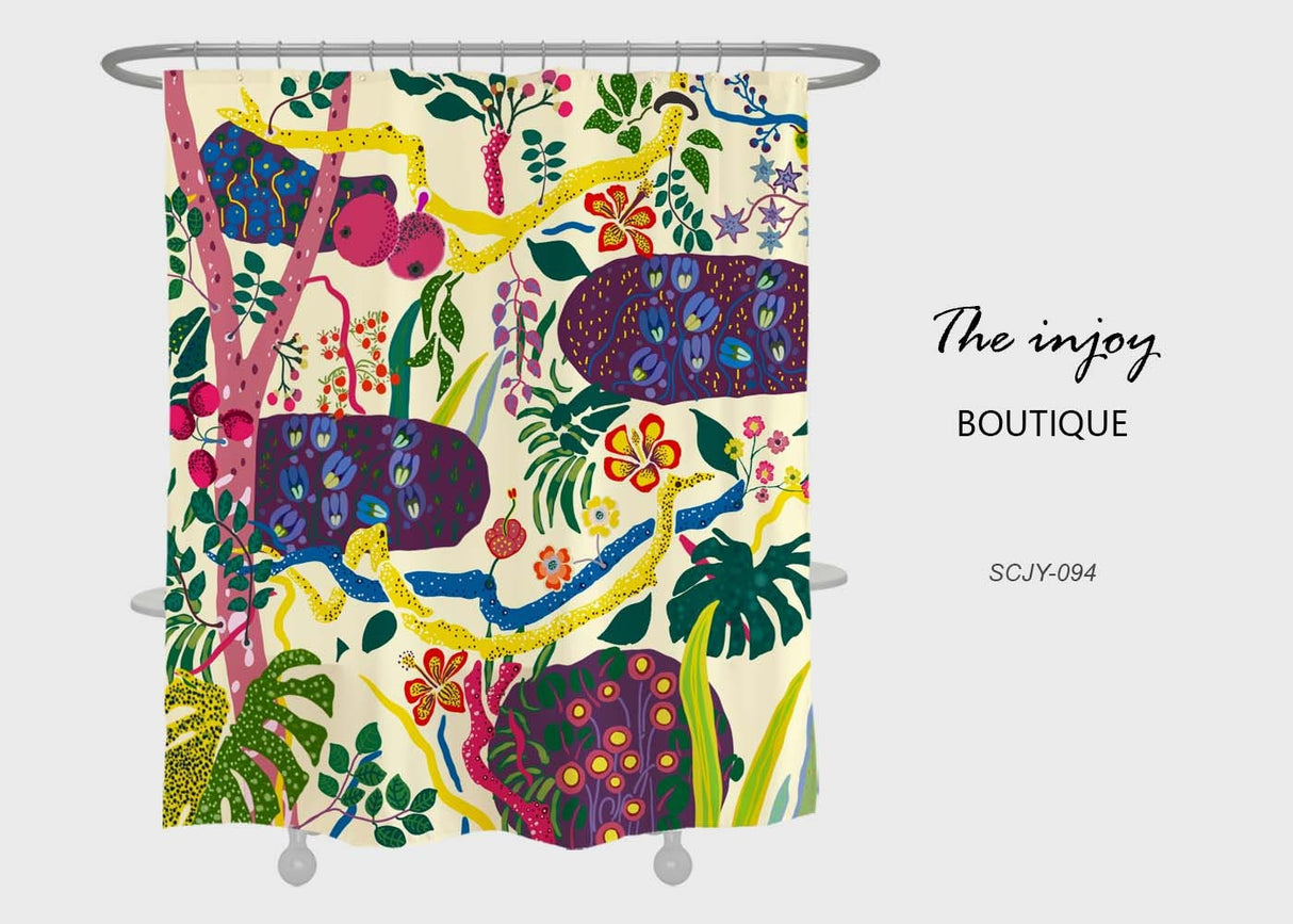 Colorful Forest Flower Garden Shower Curtain, Boho Extra Thick Curtains with Hooks, Waterproof Washable Shower Curtain, Customized Sizes