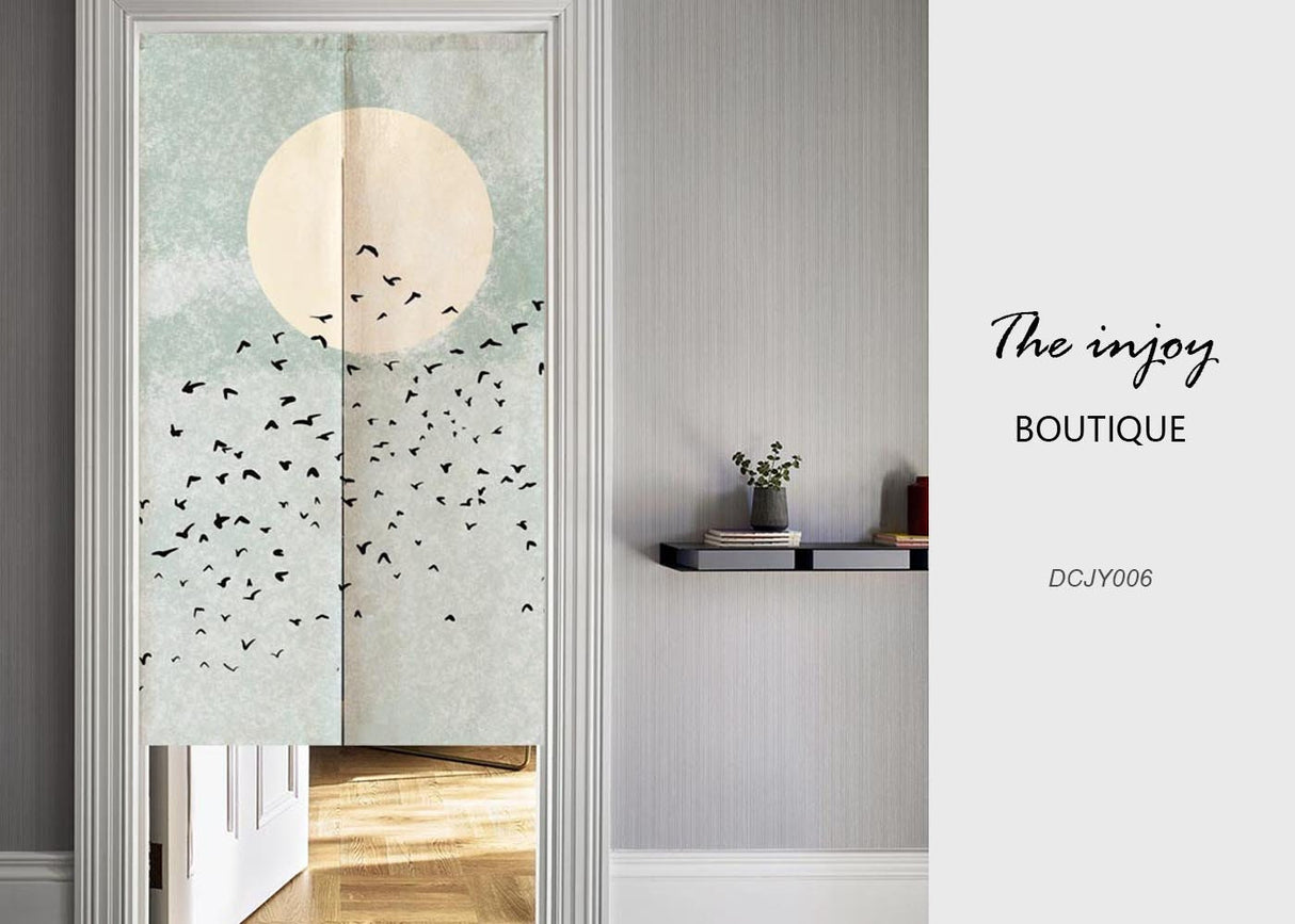 Moon Forest Noren Doorway Curtain, Night Bird Japanese Style Window Treatment Door Tapestry, for Home Kitchen Decor, Customizable Curtains