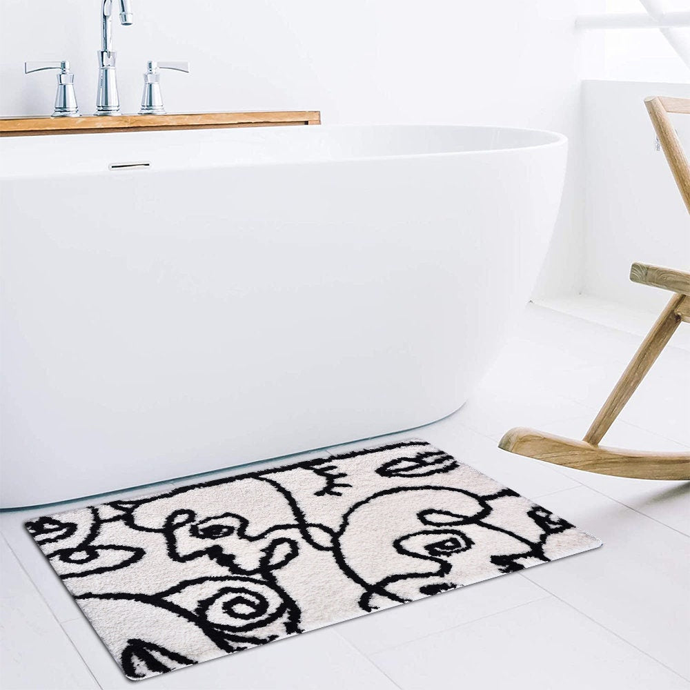 Abstract Woman Face Bath Mat, Soft Bathroom Rug, Tufted Bath Rug, Water Absorbent Non-Slip Bathroom Mat for Home Décor, Picasso Shower Rugs