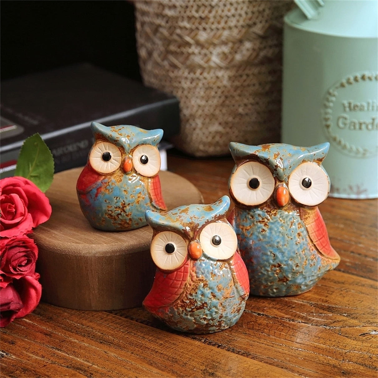 Set of 3 Owl Ornaments - Ceramic Fired Ornaments