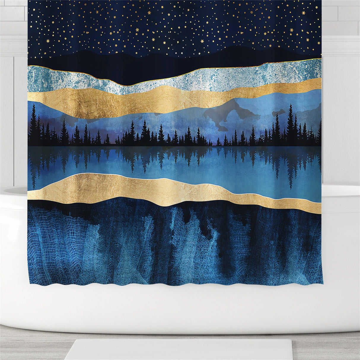 Ofat Home Scenery Series Waterproof Modern Fabric Bathroom Shower Curtain Set with Hooks Heavy Fabric Bathroom Decor