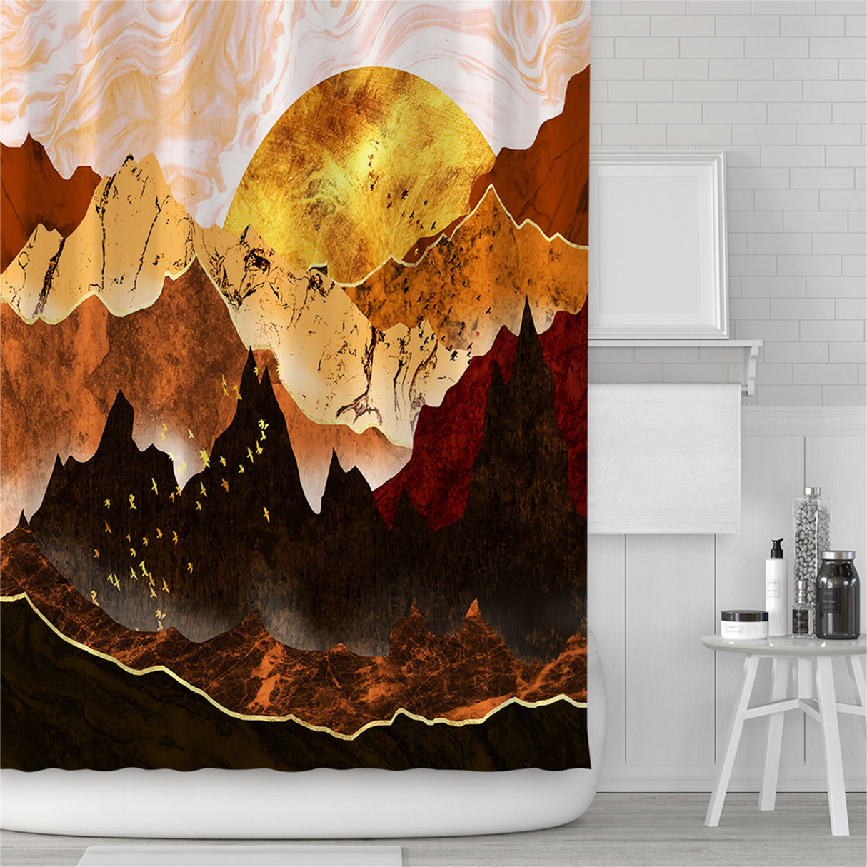 Ofat Home Abstract Sun Shower Curtain Vintage Sun Fabric Waterproof Shower Curtains For Bathroom , No Liner Needed, 72"X72"
