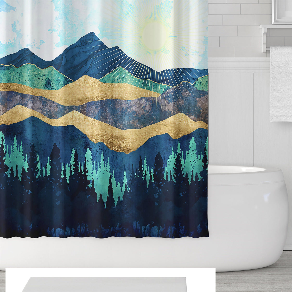 Ofat Home Abstract Vintage Mountain Shower Curtain Fabric Waterproof Shower Curtains For Bathroom , No Liner Needed, 72"X72"