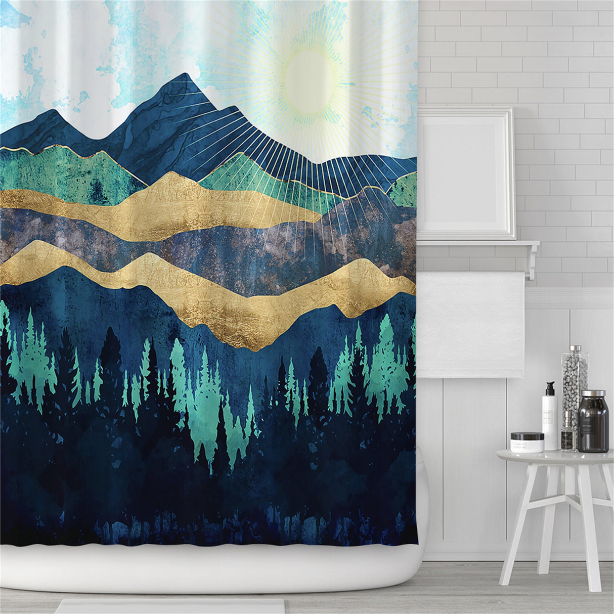 Ofat Home Abstract Vintage Mountain Shower Curtain Fabric Waterproof Shower Curtains For Bathroom , No Liner Needed, 72"X72"
