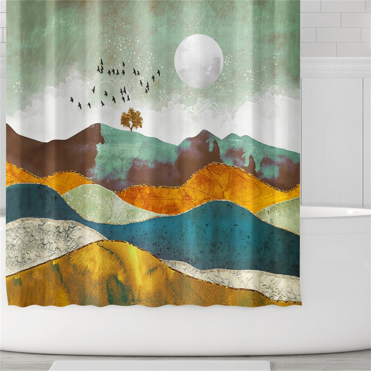 Ofat Home Flying Birds Shower Curtain Fabric Waterproof Shower Curtains For Bathroom , No Liner Needed, 72"x72"