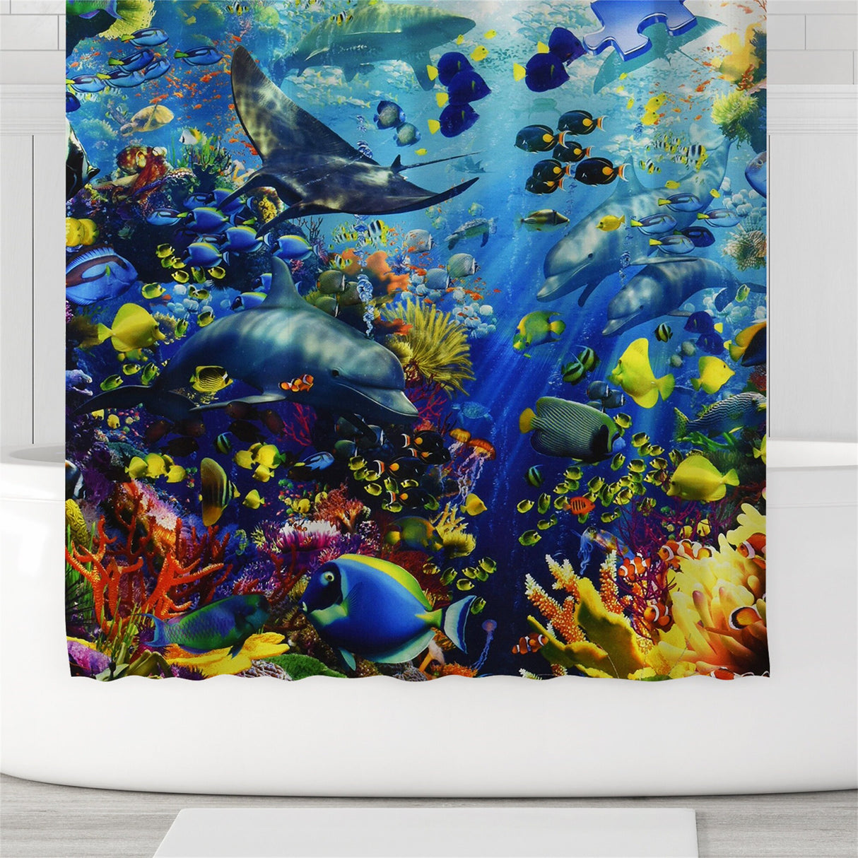 Ofat Home Marine Animals Curtain(Duschvorhang )Sets With Hooks For Bathroom Tub Decor, Extra Long Heavy Fabric 150g