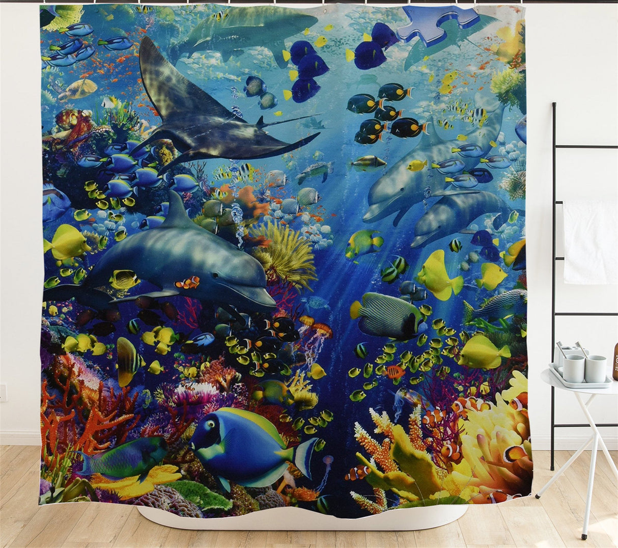 Ofat Home Marine Animals Curtain(Duschvorhang )Sets With Hooks For Bathroom Tub Decor, Extra Long Heavy Fabric 150g