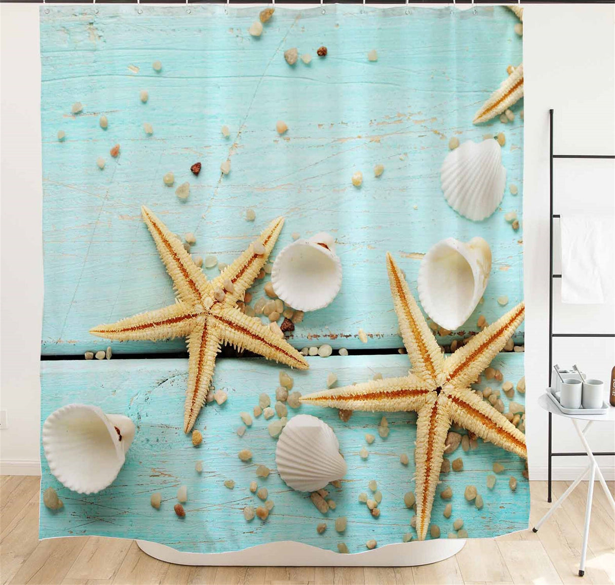 Ofat Home Starfish Curtain(Duschvorhang )Sets With Hooks For Bathroom Tub Decor, Extra Long Heavy Fabric 150g