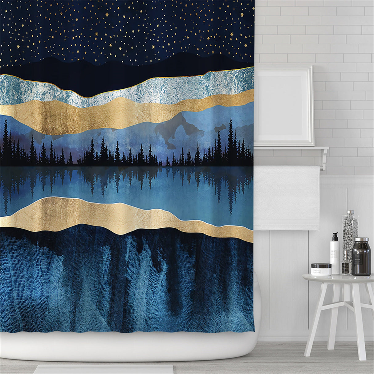 Ofat Home Scenery Series Waterproof Modern Fabric Bathroom Shower Curtain Set with Hooks Heavy Fabric Bathroom Decor