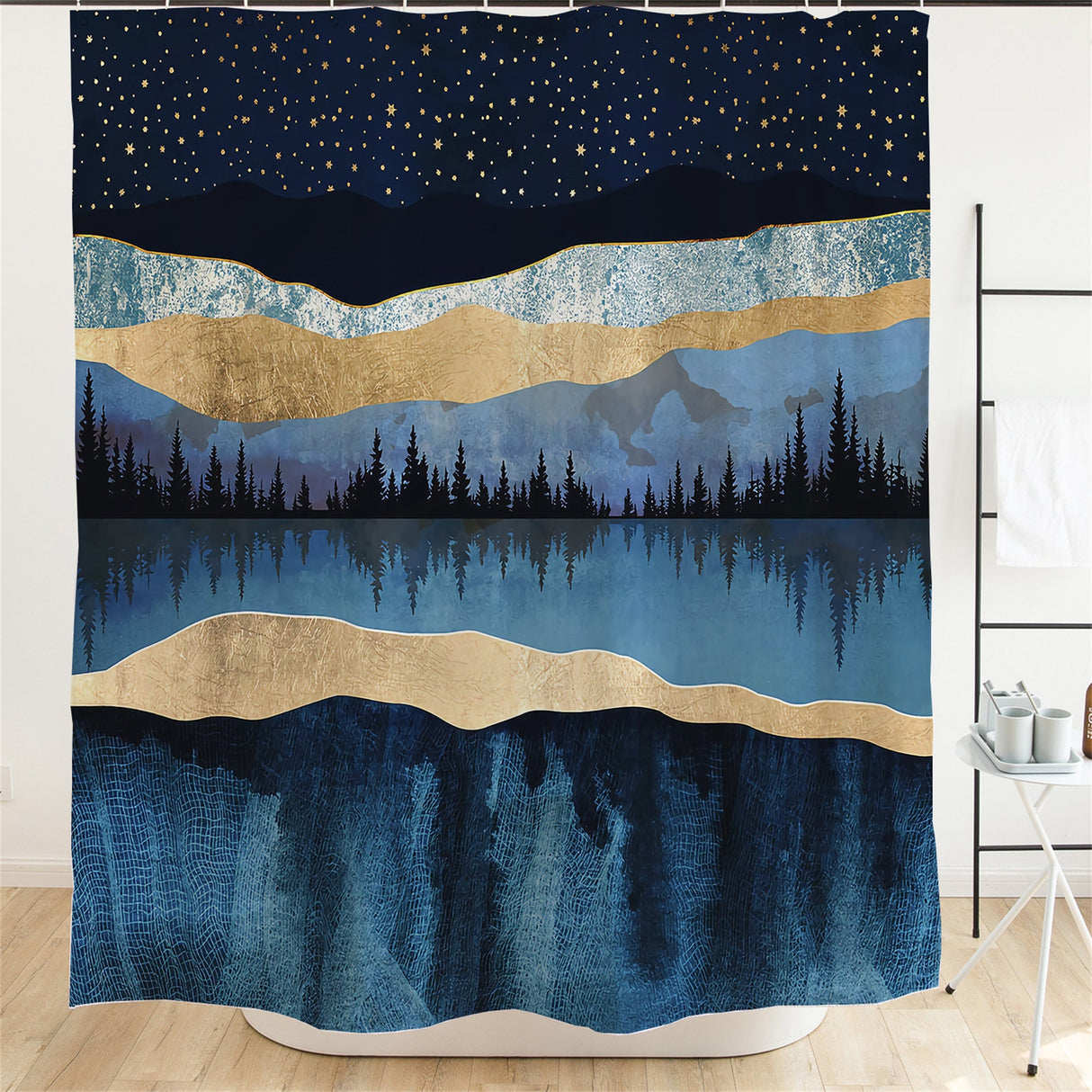Ofat Home Scenery Series Waterproof Modern Fabric Bathroom Shower Curtain Set with Hooks Heavy Fabric Bathroom Decor