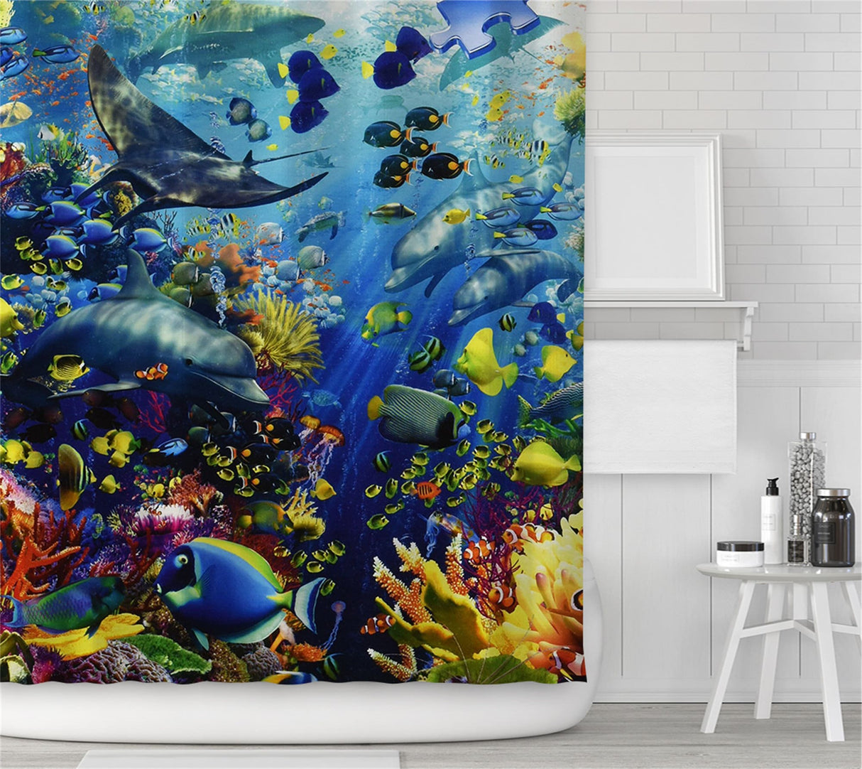 Ofat Home Marine Animals Curtain(Duschvorhang )Sets With Hooks For Bathroom Tub Decor, Extra Long Heavy Fabric 150g