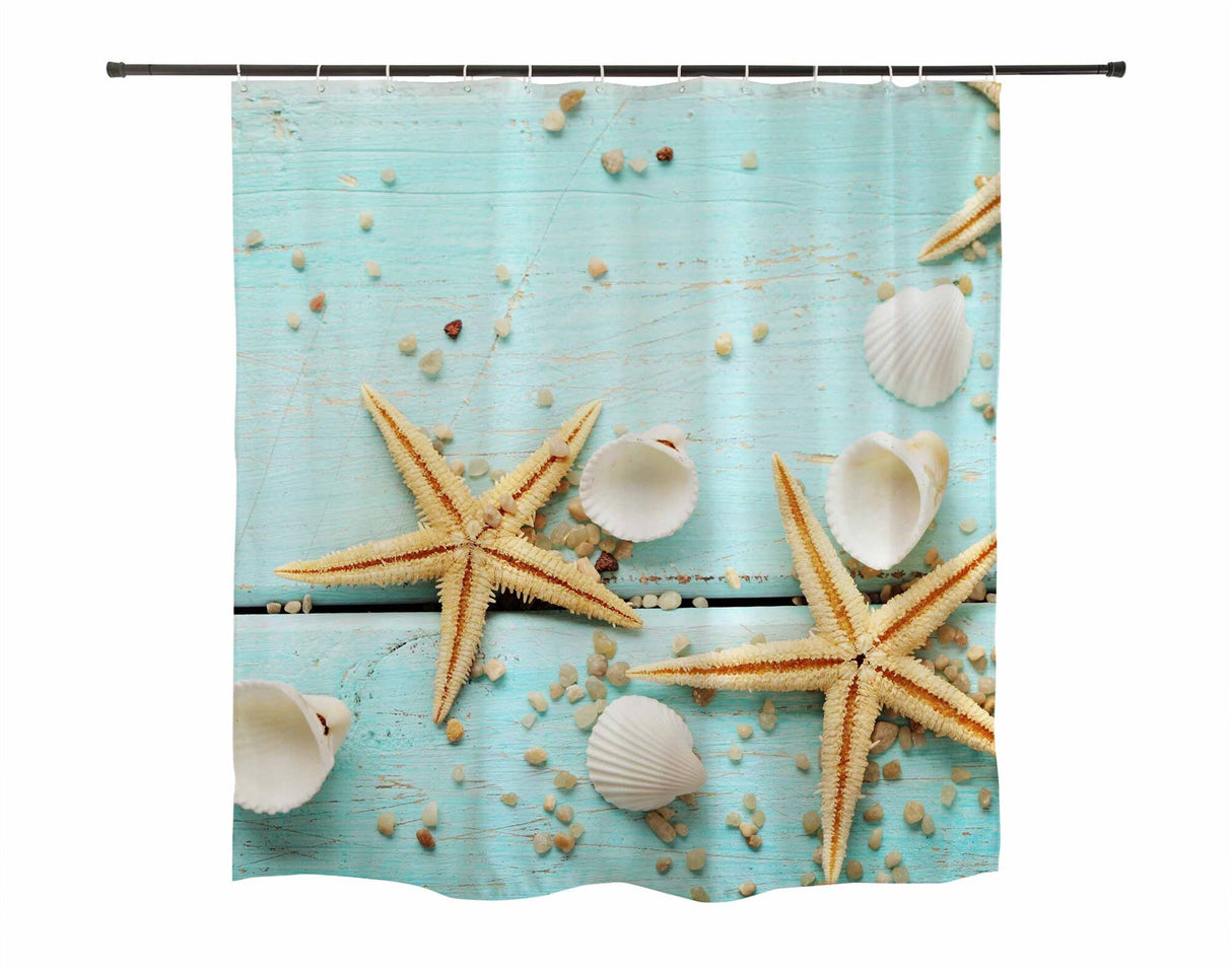 Ofat Home Starfish Curtain(Duschvorhang )Sets With Hooks For Bathroom Tub Decor, Extra Long Heavy Fabric 150g