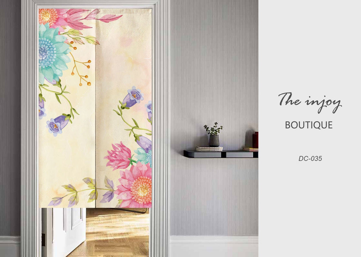 Flowers Ink Painting Doorway Curtain, Floral Tapestry for Wall Hanging, Japanese Noren Bedroom Partition Kithchen Divider Home Door Decor