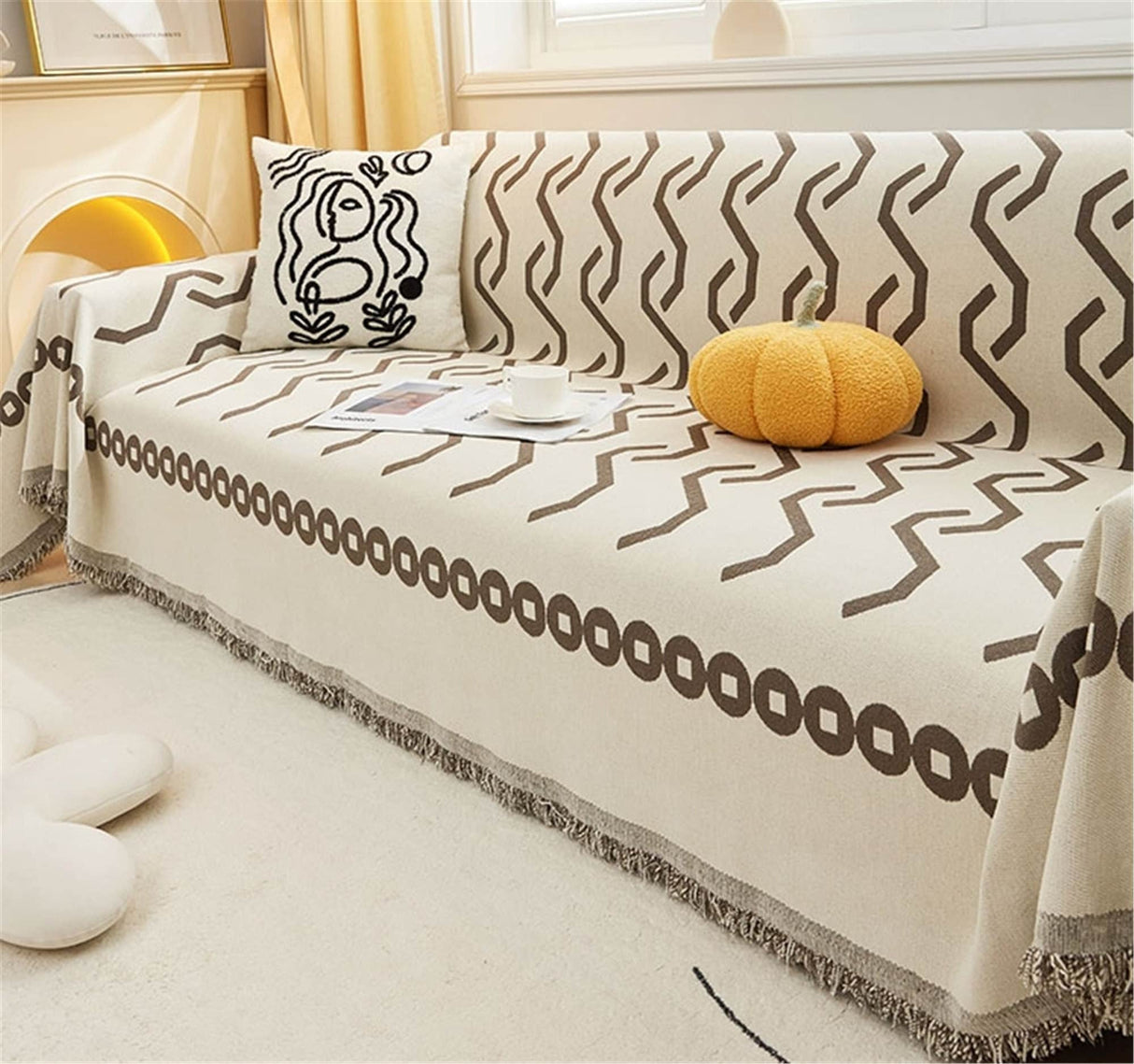 Minimalist Wavy Line Chenille Couch Cover, Soft Non-Slip Sofa Cover, Geometric Couch Cover, Washable Slipcover, Pet Furniture Protector