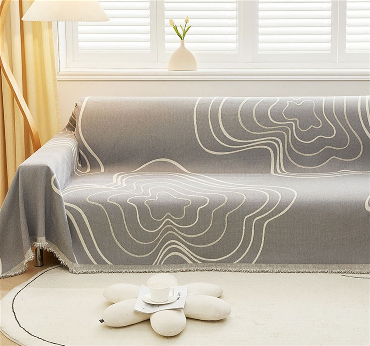 Minimalist Geometric Line Couch Cover, Soft Chenille Couch Cover, Non-Slip Sofa Cover,Washable Cotton Sofa Slipcover,Pet Furniture Protector