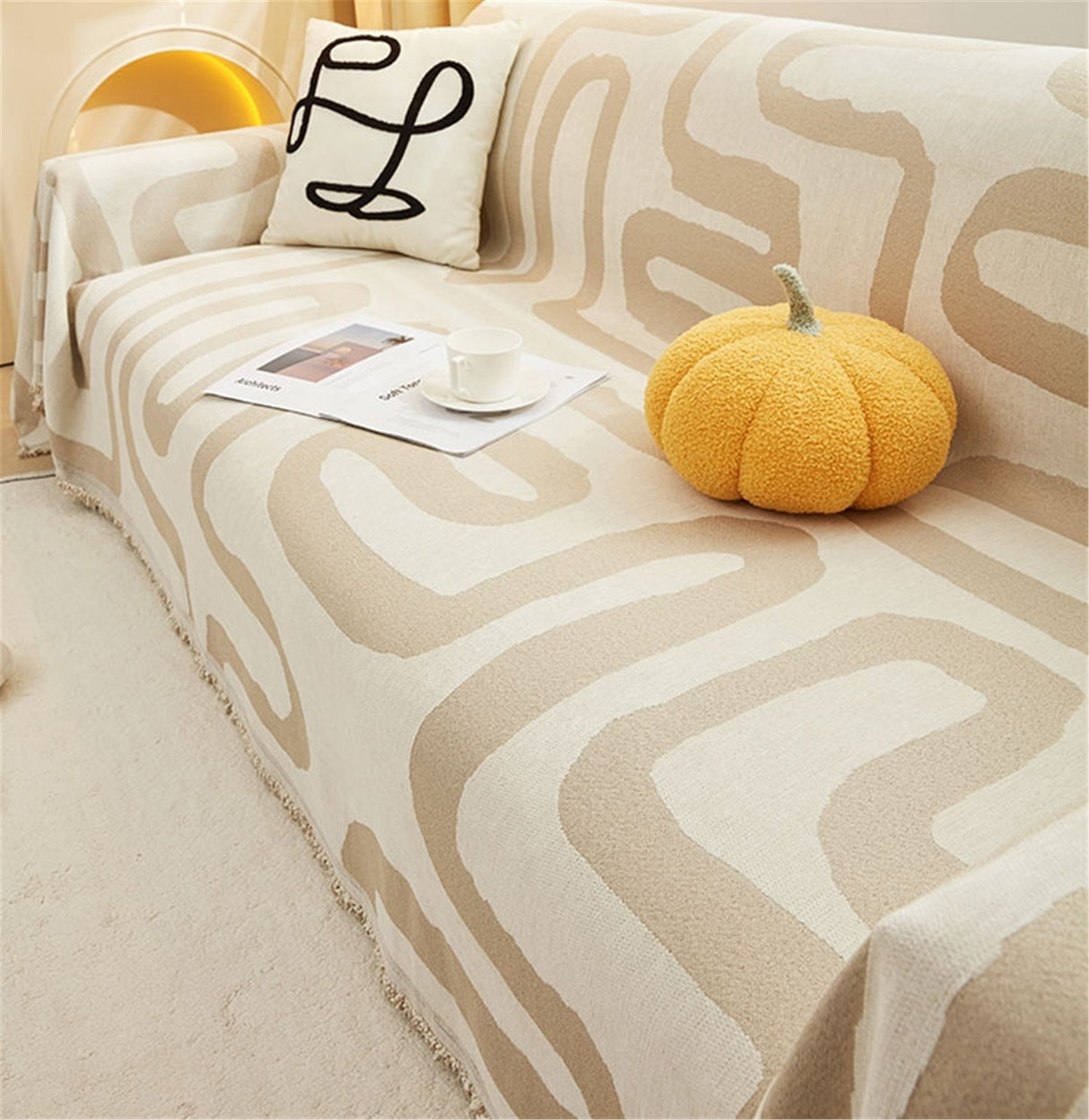 Double Woven Geometric Line Couch Cover,Soft Chenille Couch Cover,Non-Slip Sofa Cover,Washable Cotton Sofa Slipcover,Pet Furniture Protector