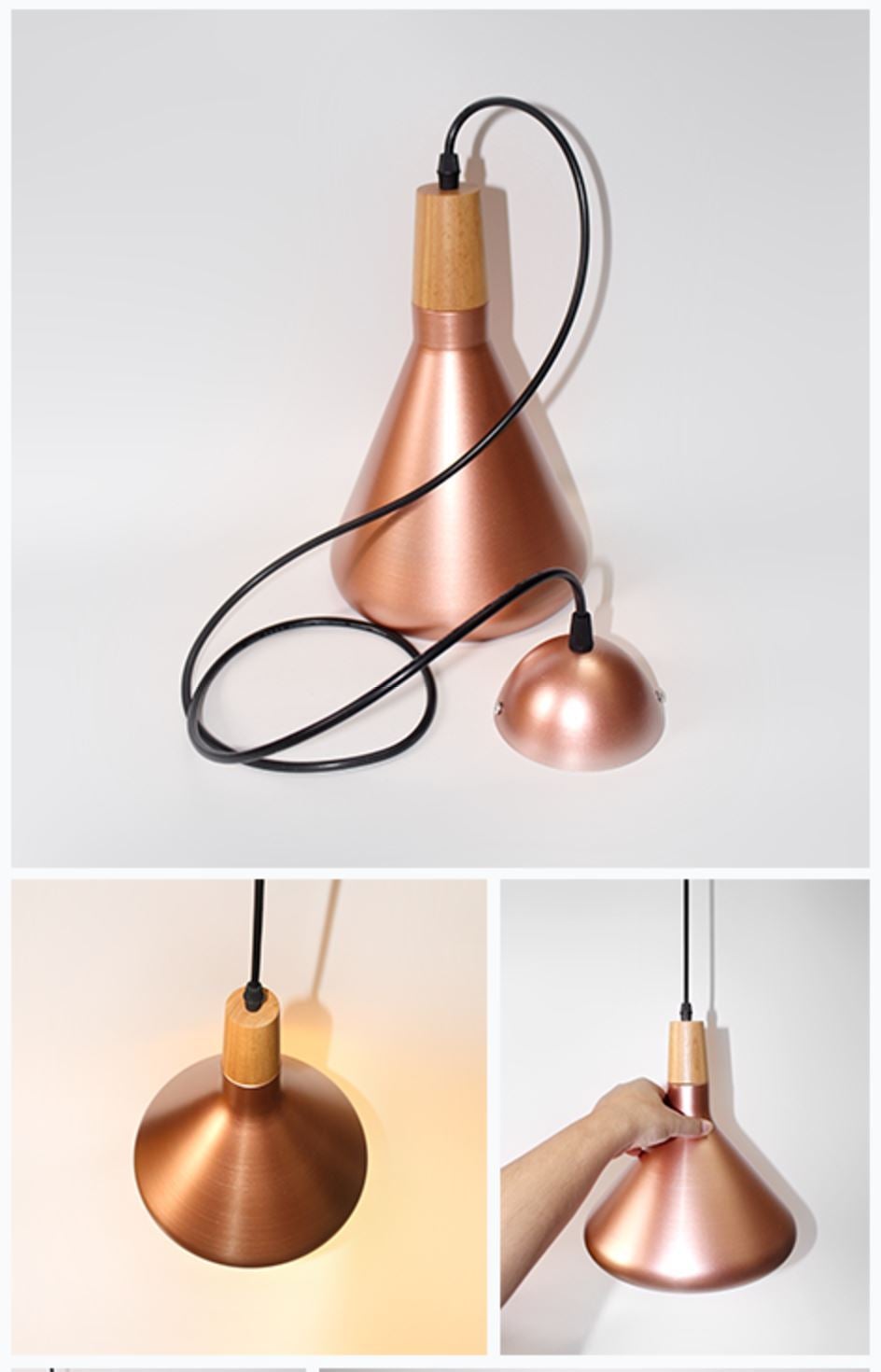 Kopar Minimalist Metal And Wood Pendant Ceiling Light