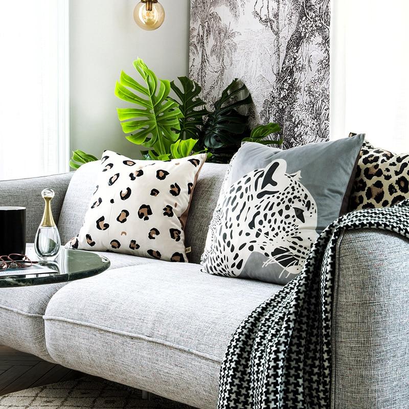 Cushion Cover Decorative Pillow Case Modern Animal Collection Leopard Print Soft Velvet Coussin Sofa Chair Decorating