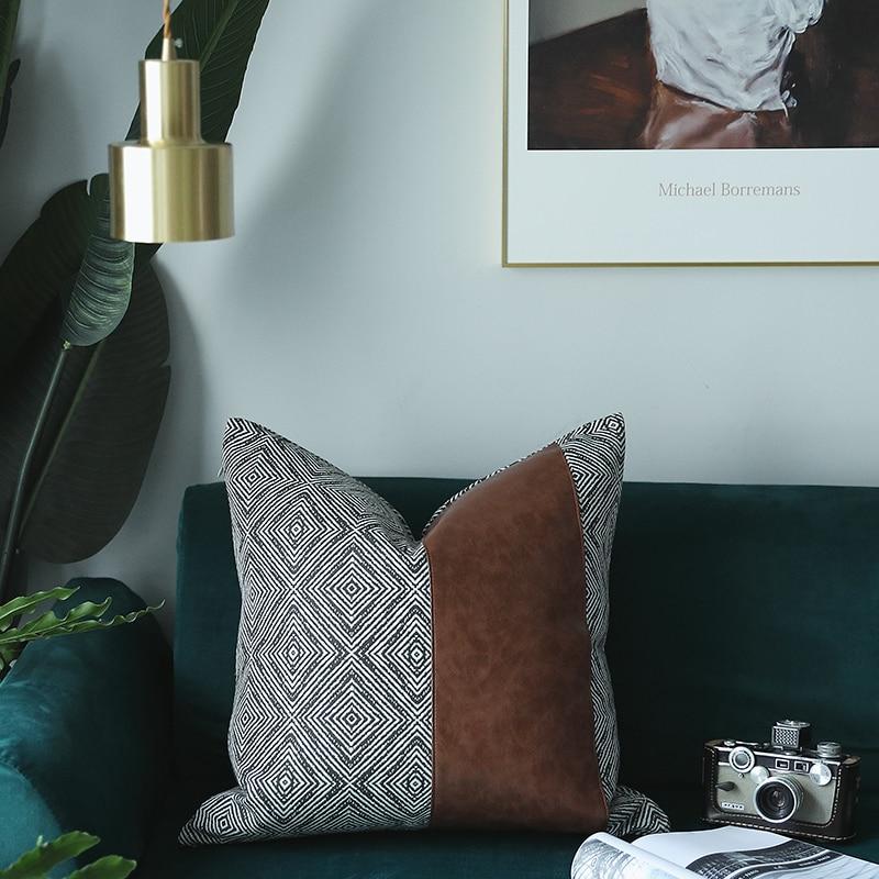 Cushion Cover Decorative Pillow Case Modern Art Geometric Leather Patchwork High Quality Coussin Room Sofa Decorating
