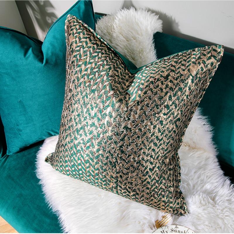 Cushion Cover Decorative Pillow Case Modern Simple Luxury Leaf Jacquard Champagne Coussin Sofa Chair Square Bedding
