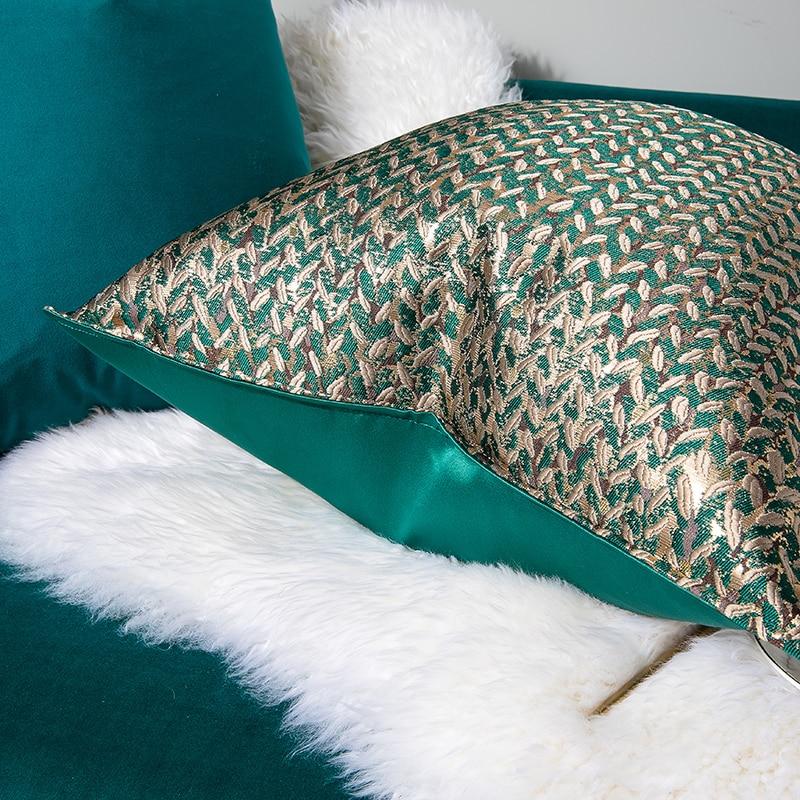 Cushion Cover Decorative Pillow Case Modern Simple Luxury Leaf Jacquard Champagne Coussin Sofa Chair Square Bedding