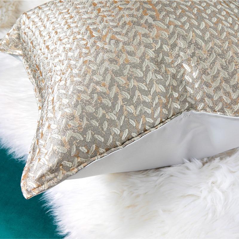 Cushion Cover Decorative Pillow Case Modern Simple Luxury Leaf Jacquard Champagne Coussin Sofa Chair Square Bedding
