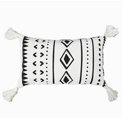Cushion Cover Decorative Waist Pillow Case Nordic Geometric White Black Lines Tufted Tassels Modern Sofa Chair Cousin