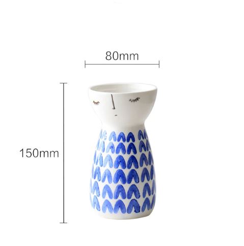 Ceramic hand painted japanese style low bone doll type tabletop vase