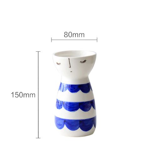 Ceramic hand painted japanese style low bone doll type tabletop vase