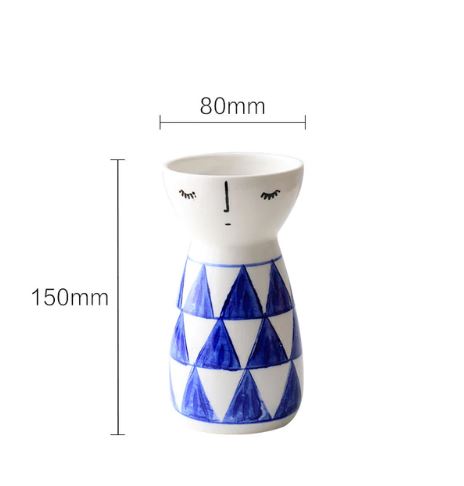 Ceramic hand painted japanese style low bone doll type tabletop vase