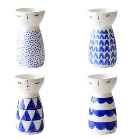 Ceramic hand painted japanese style low bone doll type tabletop vase