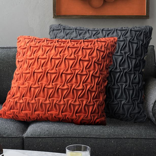 Cushion Cover - Handmade box-pleated Suede pillow case