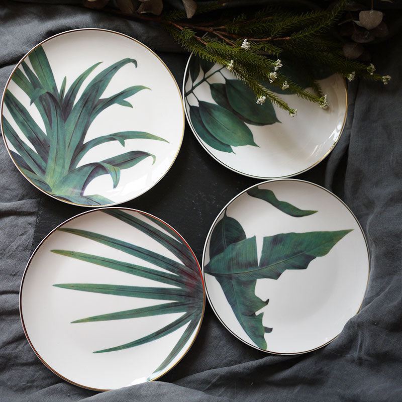 Set of Four Tropical Plant Plates Tableware Home Accessories