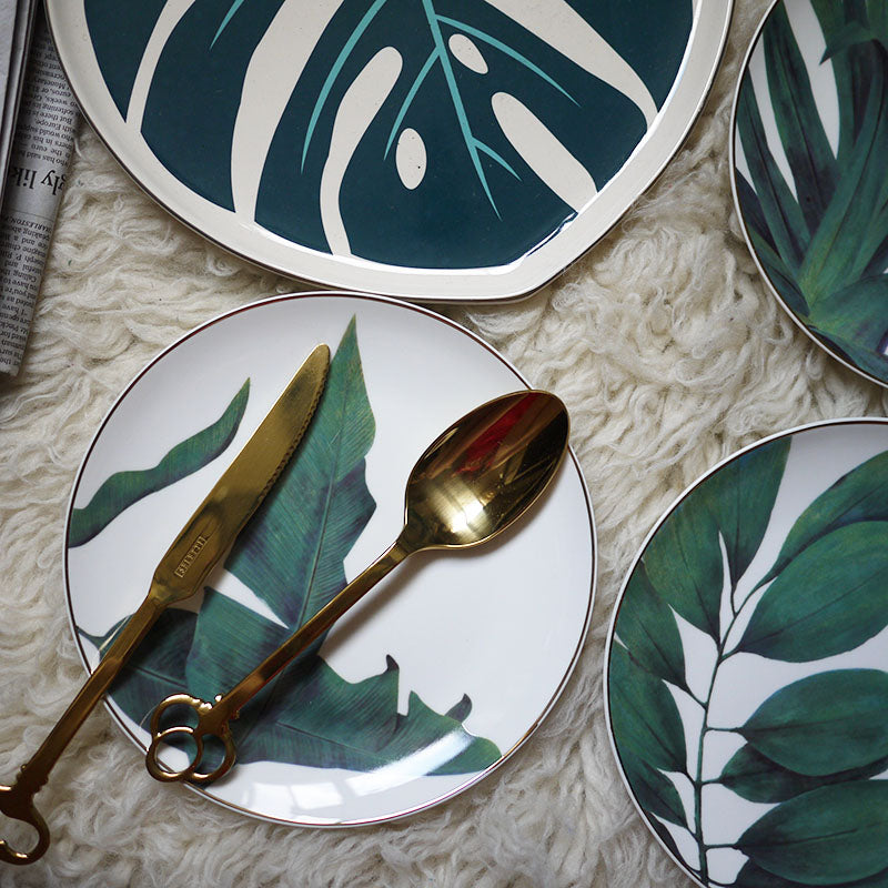 Set of Four Tropical Plant Plates Tableware Home Accessories