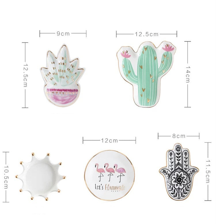 Flamingo / Cactus / Plant / Hamsa / Crown Dessert Trinket Decorative Plates Home Accessories