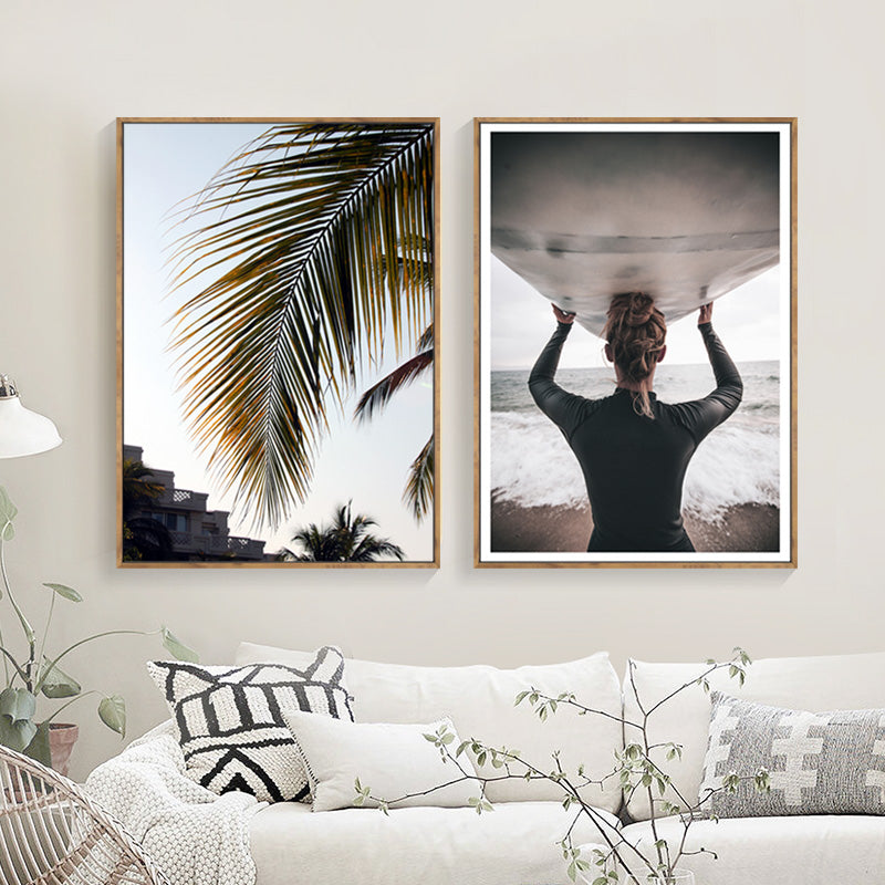 Beach Life Surfer Sea Palm Wall Art Canvas Decorative Pictures Poster Print Wall Art Room Decor