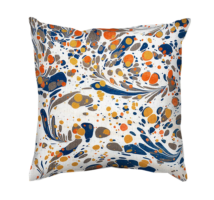Printed Cushion Cover - Marble Painting in White, Orange and Blue