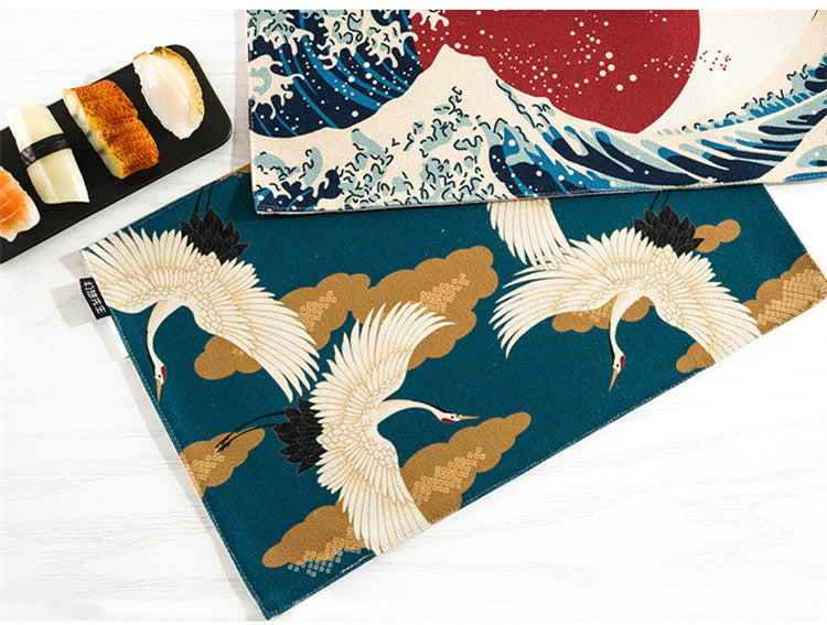 Japan Style Cotton Linen Placemats Ukiyoe Prints Dining Table Mats Thick Heat Insulated Pads Home Accessories