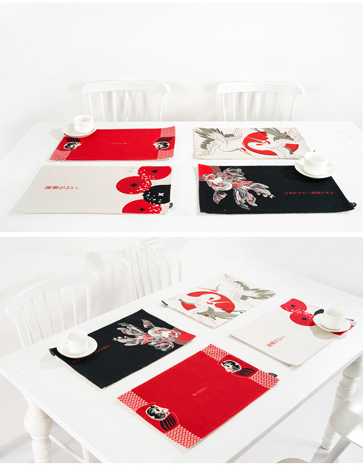 Japan Style Cotton Linen Placemats Ukiyoe Prints Dining Table Mats Thick Heat Insulated Pads Home Accessories