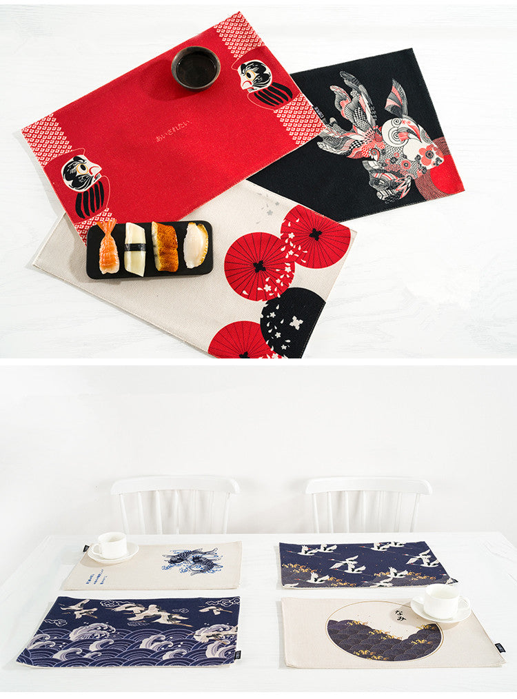 Japan Style Cotton Linen Placemats Ukiyoe Prints Dining Table Mats Thick Heat Insulated Pads Home Accessories