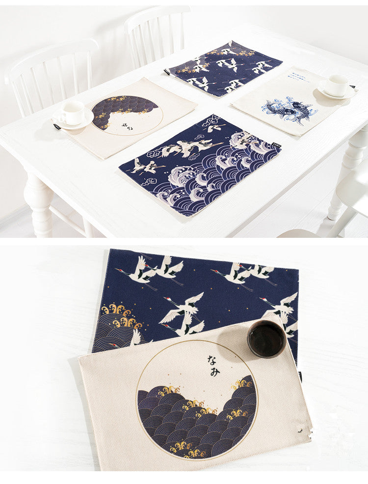 Japan Style Cotton Linen Placemats Ukiyoe Prints Dining Table Mats Thick Heat Insulated Pads Home Accessories