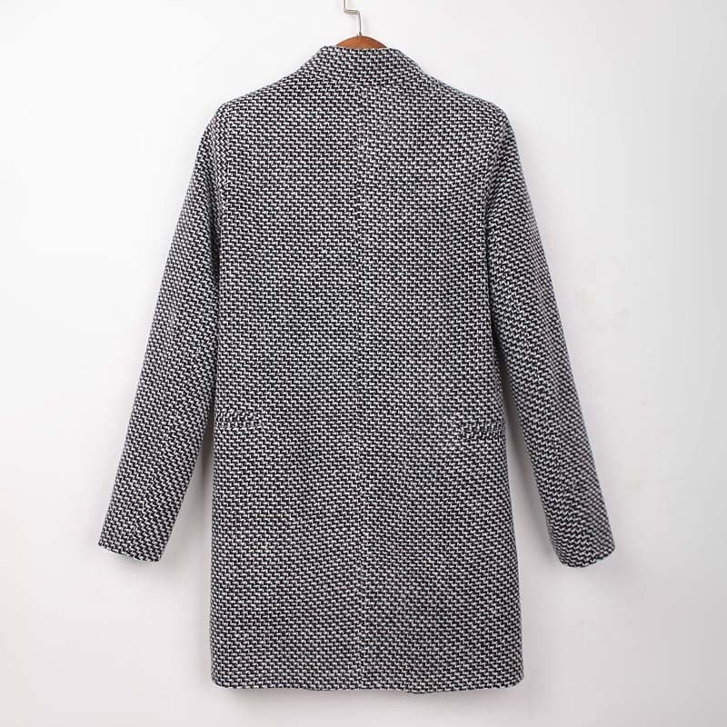 Wool Blend Trench Turn-down Collar Long Sleeve Coat