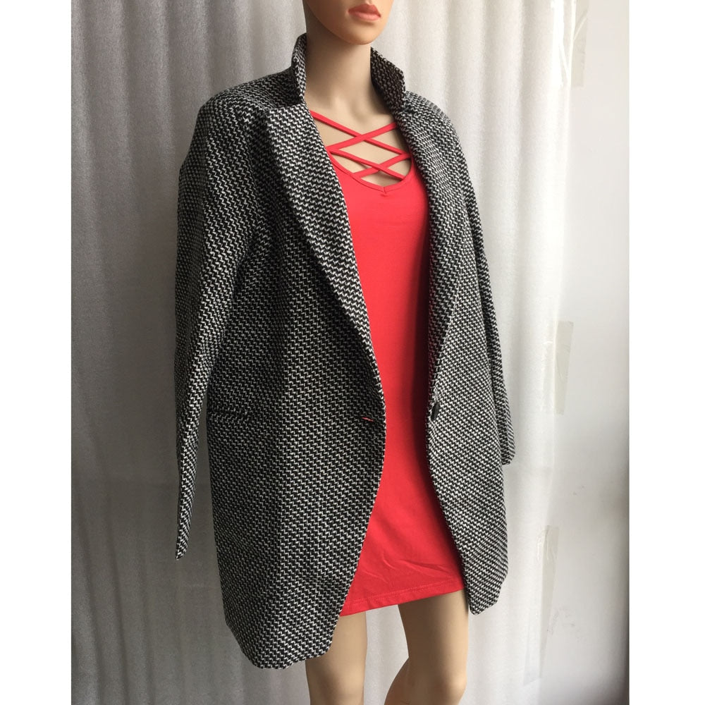 Wool Blend Trench Turn-down Collar Long Sleeve Coat
