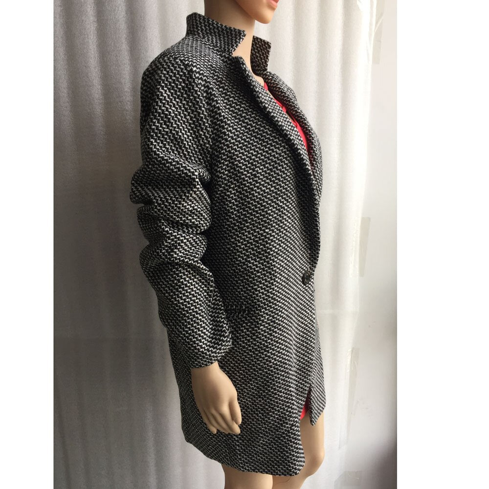 Wool Blend Trench Turn-down Collar Long Sleeve Coat
