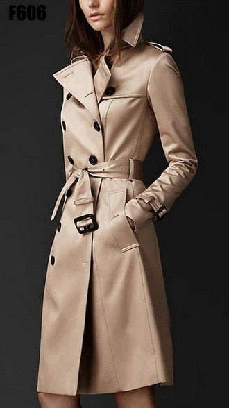 Windbreaker Double-Breasted Slim Long Trench Coat