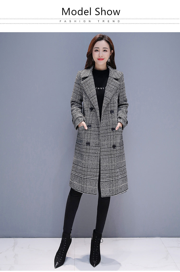 Wool Blends Plaid Trench Coat