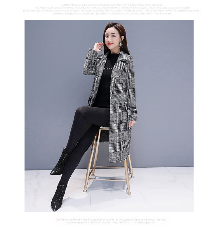 Wool Blends Plaid Trench Coat