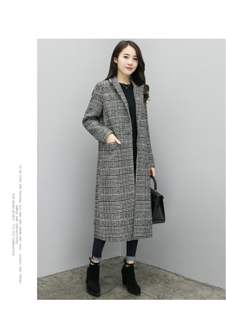 Plaid Loose Long Single Breasted Woolen Coats