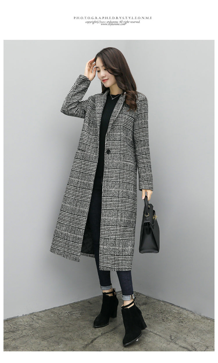 Plaid Loose Long Single Breasted Woolen Coats