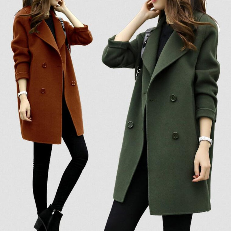 Wool Blend Slim Fit Lapel Woolen Cashmere Long Coat